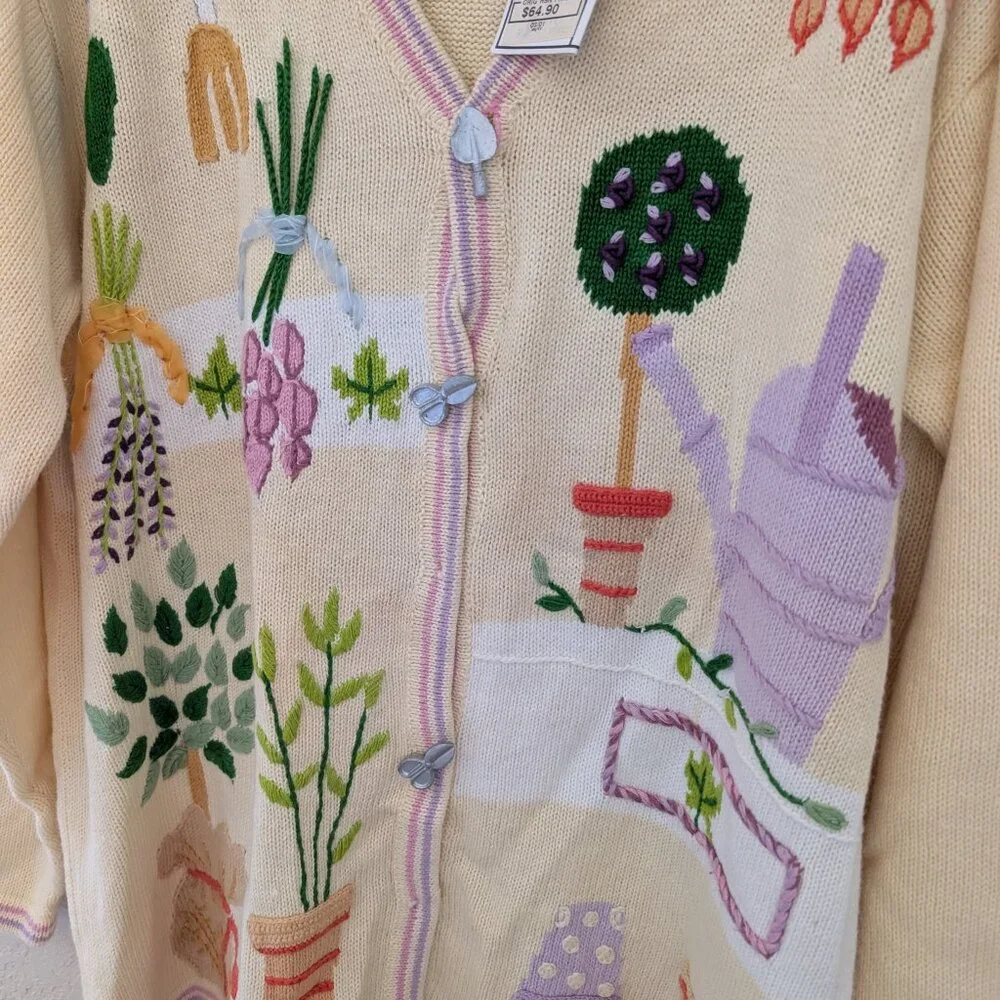 Vintage Story Book Knits Garden Spring Butter Yellow Cardigan Size L NWT - Picture 4 of 9